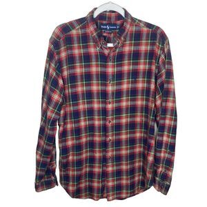 Ralph Lauren Polo Mens Lrg Red Plaid Classic Fit Long Sleeve Flannel Shirt